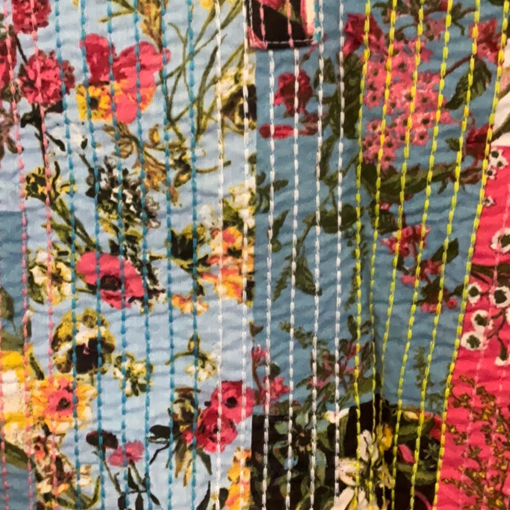 John Mark Floral Patchwork Blouse in Blue, Pink, Green - Picture 3 of 5